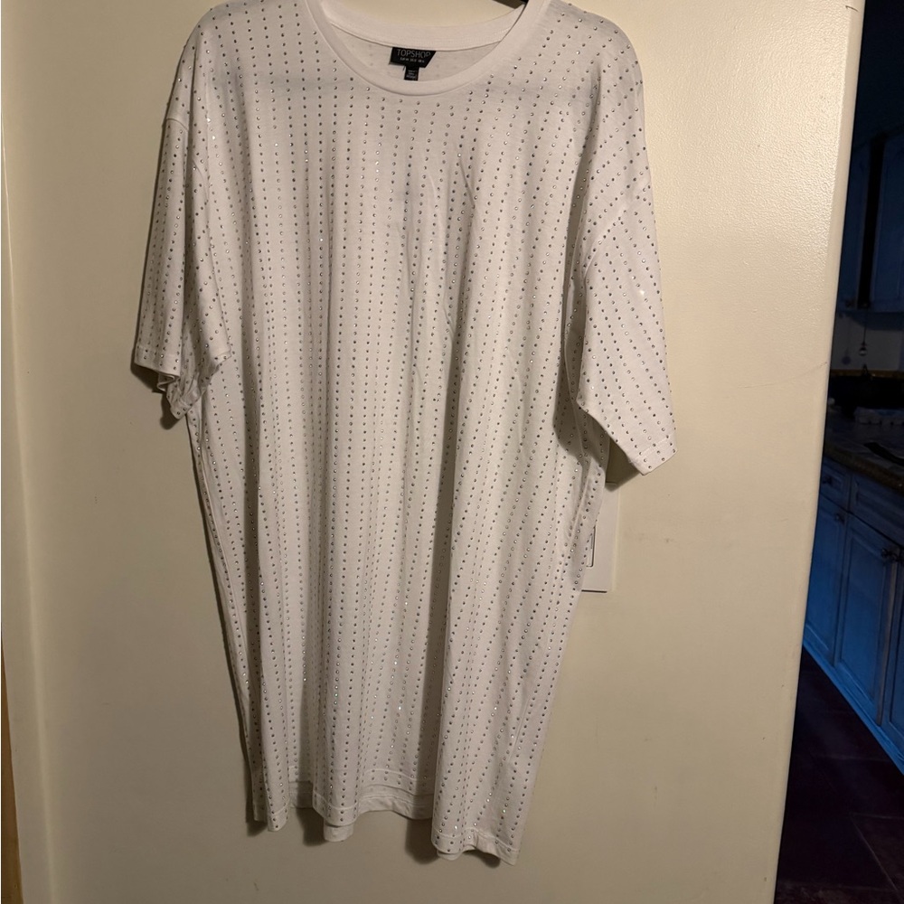 Sparkle White Short Sleeve Knit Crew Neck Shirt